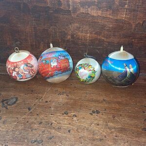 Collection of 4‎ vintage satin wrapped Christmas tree ornaments
